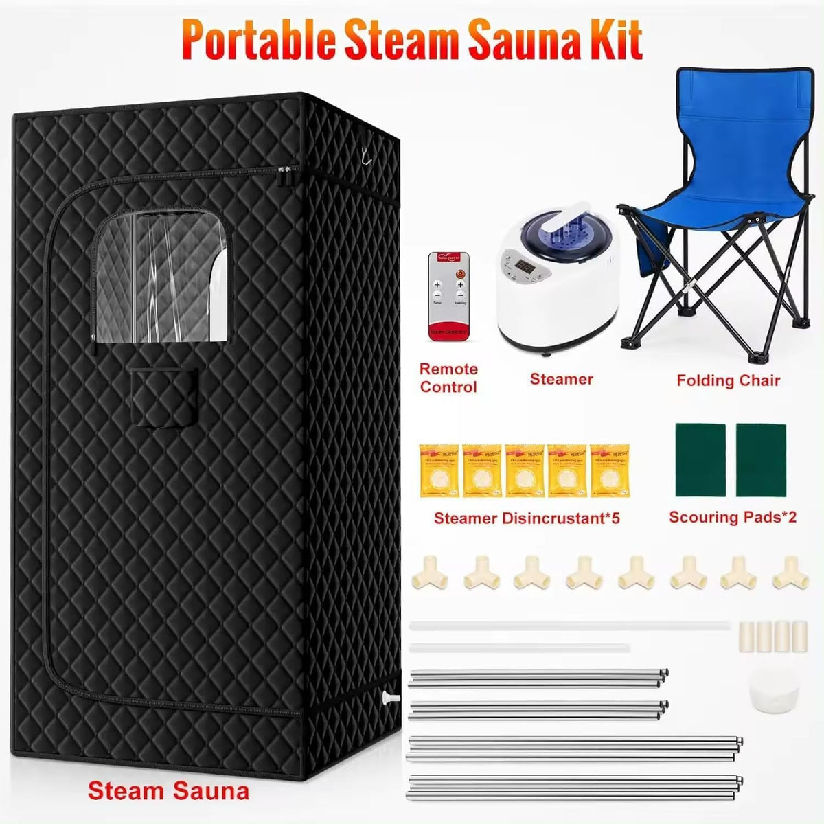 Portable Steam Sauna for Home - Personal Relaxation Spa Tent with Steamer, Remote, Folding Chair, 9 Levels - Black - Like New