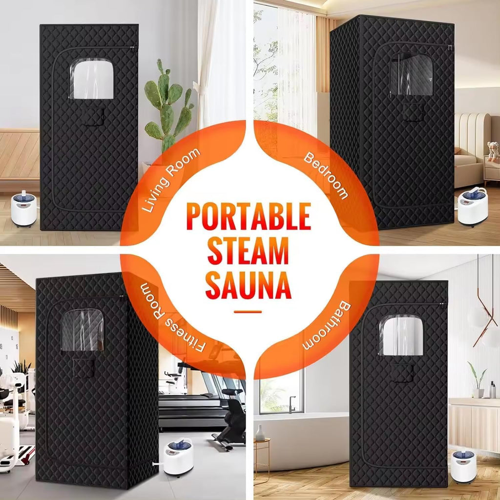 Portable Steam Sauna for Home - Personal Relaxation Spa Tent with Steamer, Remote, Folding Chair, 9 Levels - Black - Like New