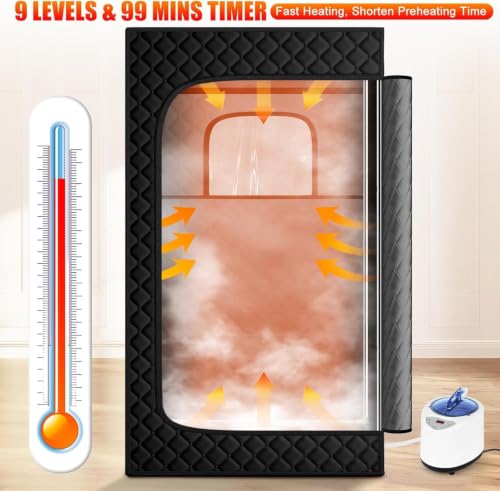 Portable Steam Sauna for Home - Personal Relaxation Spa Tent with Steamer, Remote, Folding Chair, 9 Levels - Black - Like New