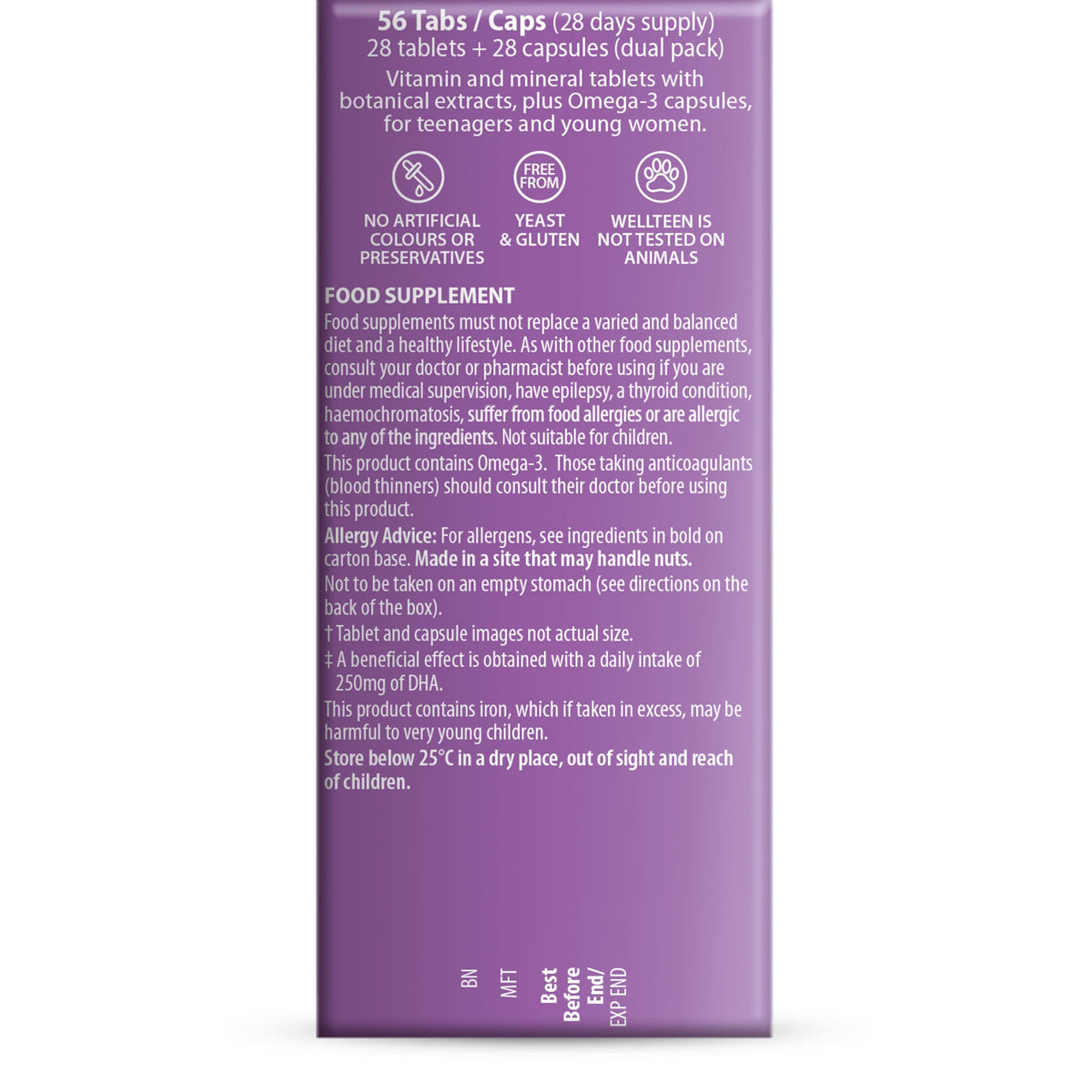 Vitabiotics Wellteen Her Plus - 56 Tablets/Capsules, 56 Count - Teen Girl Vitamins & Minerals Supplement - Damaged Box - BBE 08/2028