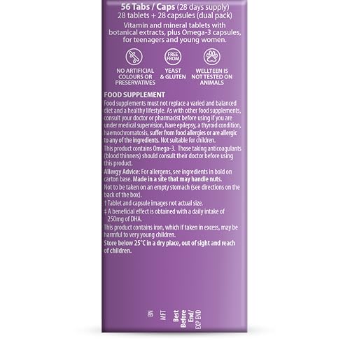 Vitabiotics Wellteen Her Plus - 56 Tablets/Capsules, 56 Count - Teen Girl Vitamins & Minerals Supplement - Damaged Box - BBE 08/2028