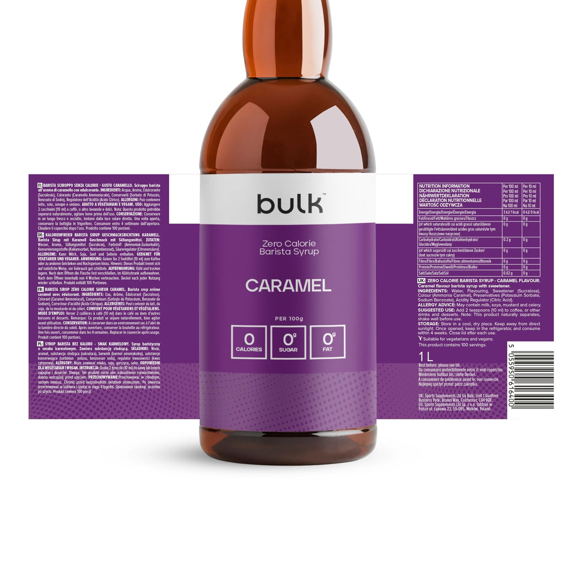 Zero Calorie Barista Syrup - Caramel Coffee Flavour - Sugar Free - 1 Litre Bottle - Bulk Keto Friendly Drink Mixer - New - BBE 04/2027