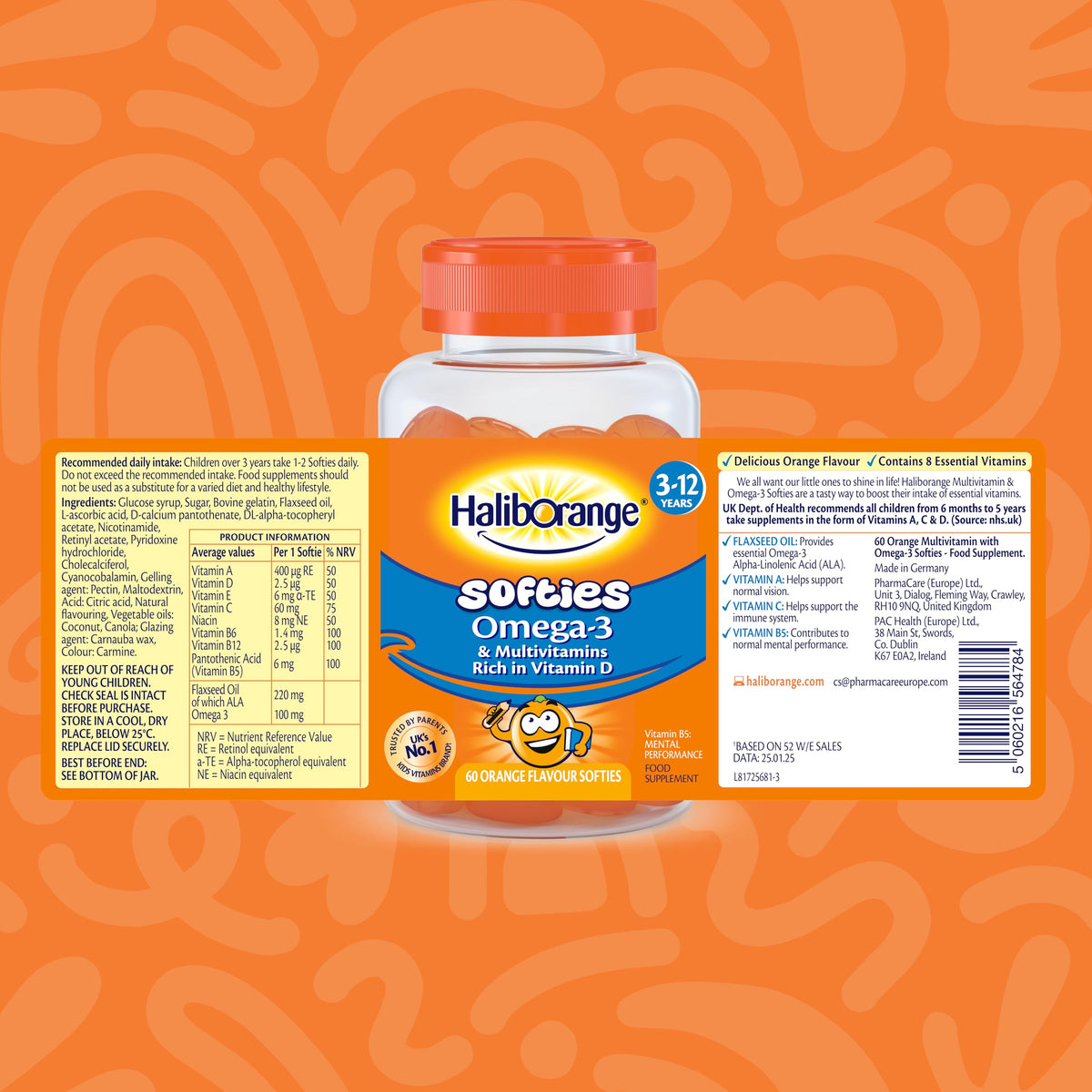 Haliborange Omega 3 Kids Softies - Orange Flavour Chewable Gummies - 60 Pack - New - BBE 12/2026