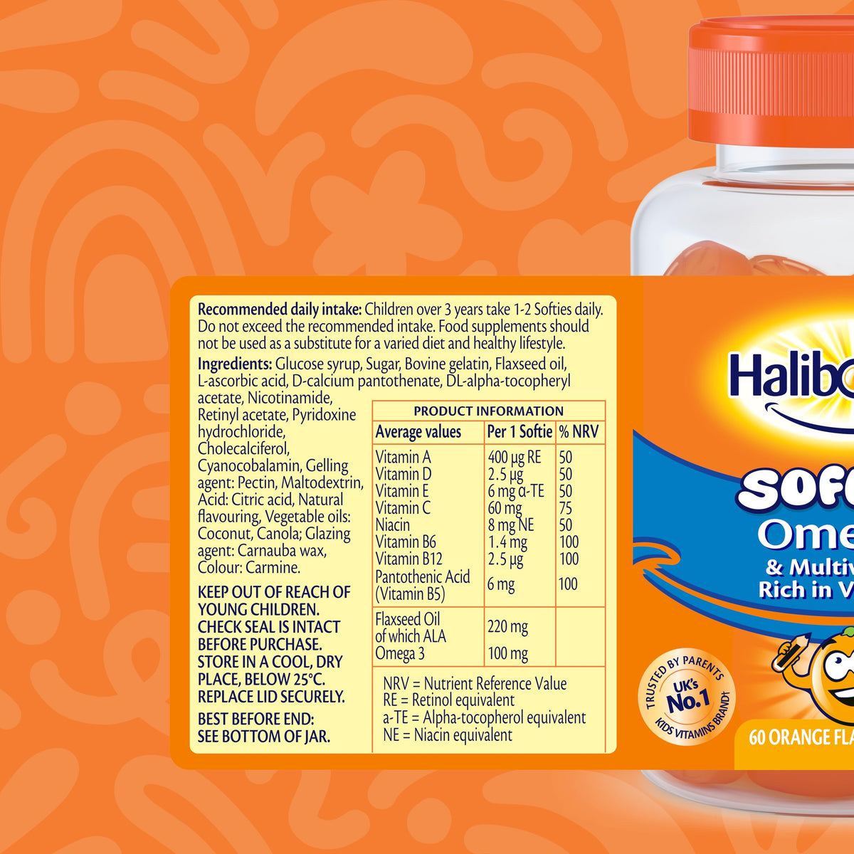 Haliborange Omega 3 Kids Softies - Orange Flavour Chewable Gummies - 60 Pack - New - BBE 12/2026