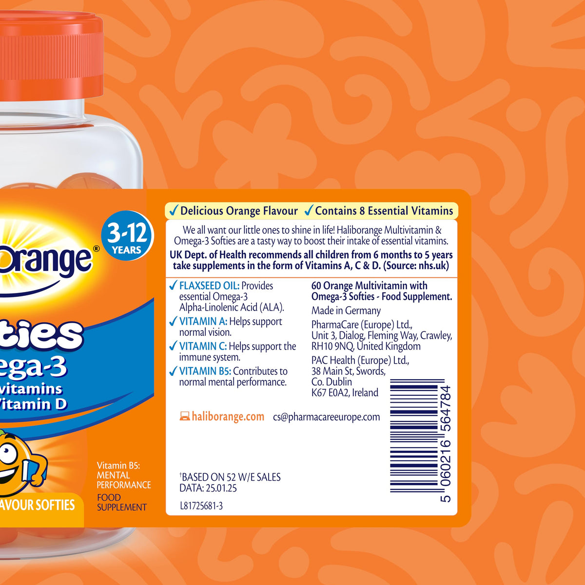 Haliborange Omega 3 Kids Softies - Orange Flavour Chewable Gummies - 60 Pack - New - BBE 12/2026