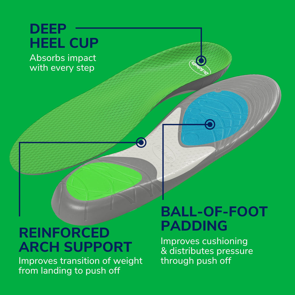 Dr. Scholl's Run Shock Absorbing Insoles - Arch Support for Running, Jogging - UK Shoe Size 7-13 - Knee Pain, Shin Splints, Plantar - Damaged Box