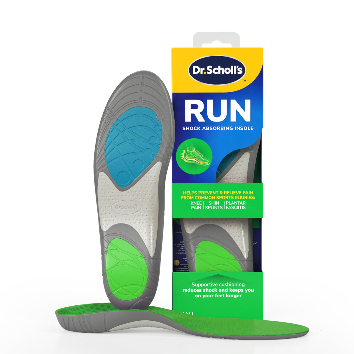 Dr. Scholl's Run Shock Absorbing Insoles - Arch Support for Running, Jogging - UK Shoe Size 7-13 - Knee Pain, Shin Splints, Plantar - Damaged Box