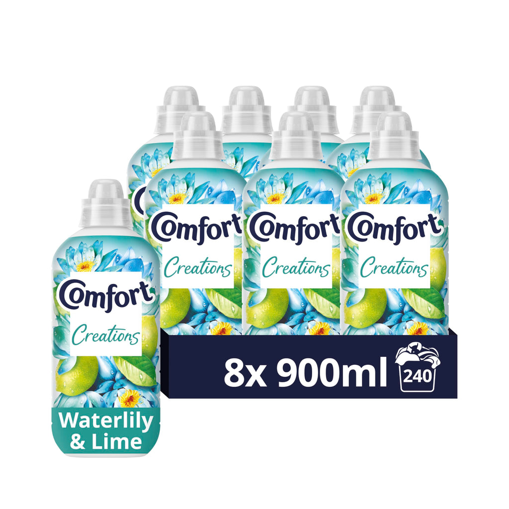 Comfort Waterlily & Lime Fabric Conditioner - 8x 900ml (240 Washes) - Stay Fresh Technology - Laundry Softener Bulk Pack - Damaged Box