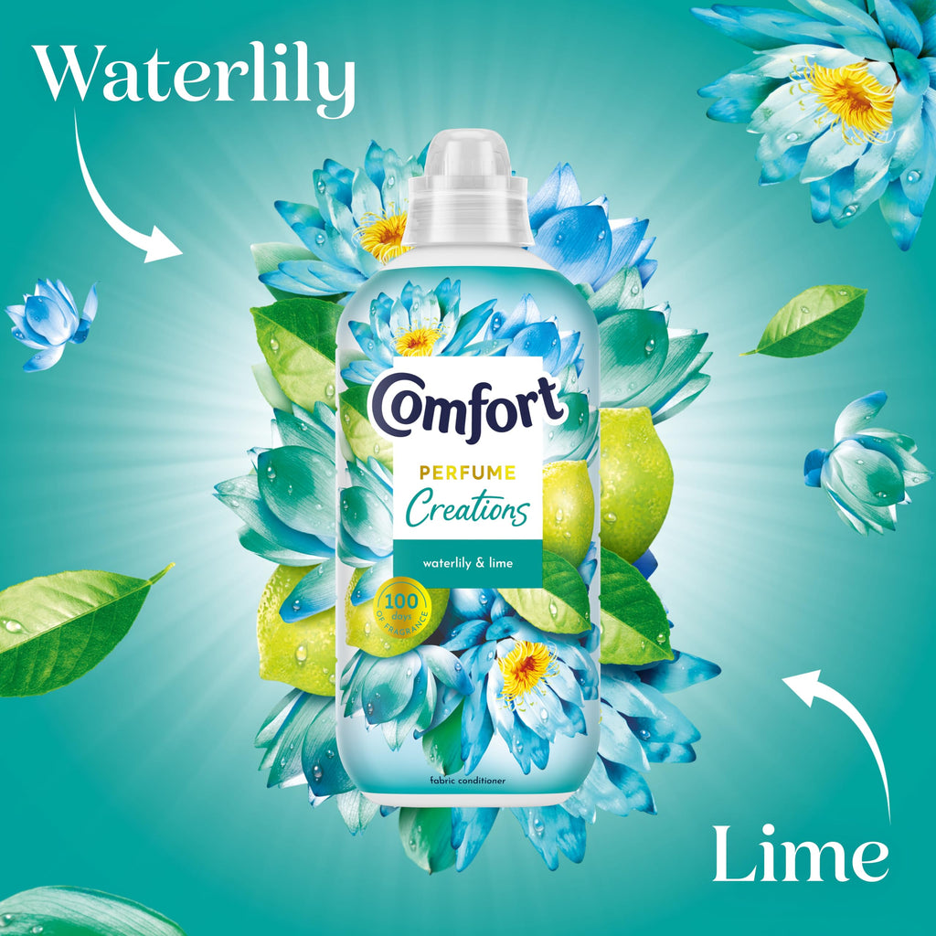 Comfort Waterlily & Lime Fabric Conditioner - 8x 900ml (240 Washes) - Stay Fresh Technology - Laundry Softener Bulk Pack - Damaged Box
