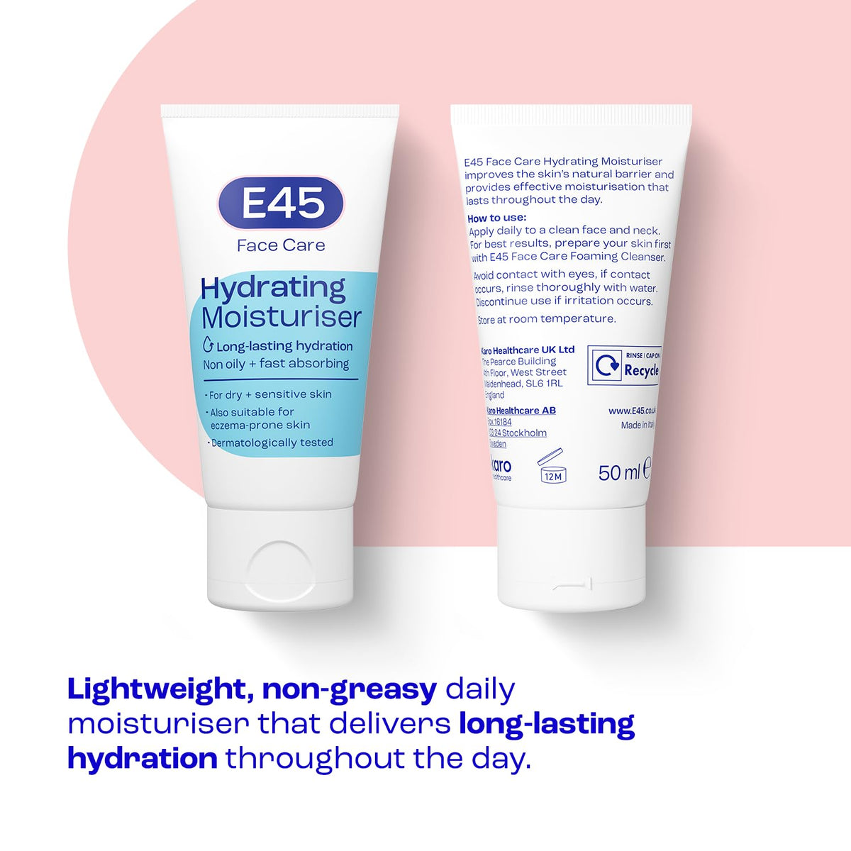 E45 Face Moisturiser - Hydrating Cream for Dry Sensitive Skin - Fast-Absorbing, Non-Greasy - Dermatologically Tested 50ml - Damaged Box - BBE 06/2027