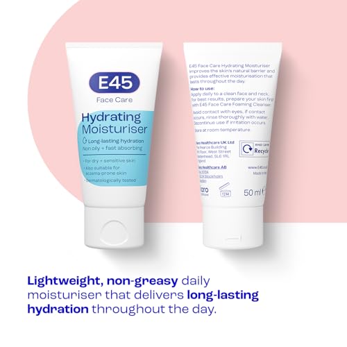 E45 Face Moisturiser - Hydrating Cream for Dry Sensitive Skin - Fast-Absorbing, Non-Greasy - Dermatologically Tested 50ml - Damaged Box - BBE 06/2027