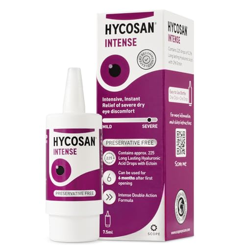 Hycosan Intense Eye Drops - Severe Dry Eyes Relief, Itchy Burning Sensation - Preservative Free - 225 Doses - 7.5ml - New - BBE 11/2028