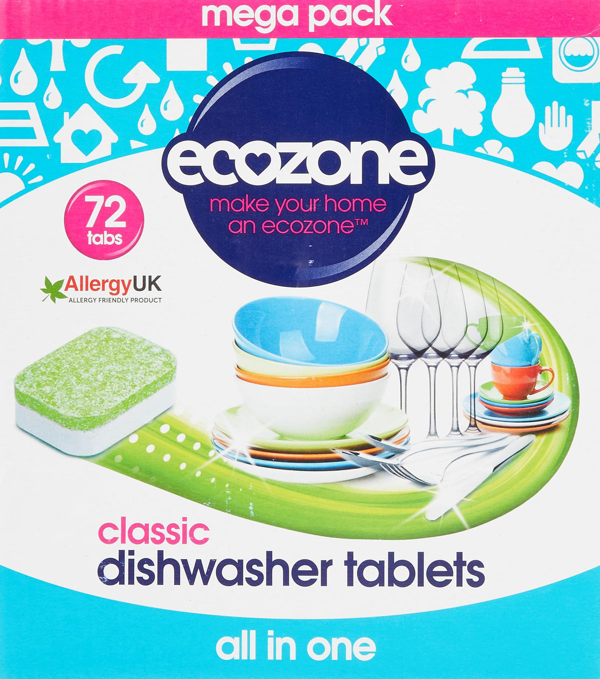 EcoZone Classic All-In-One Dishwasher Tablets - 72 Capsules - Vegan, Plant-Based, Plastic-Free, Non-Toxic Cleaning Tabs - Like New
