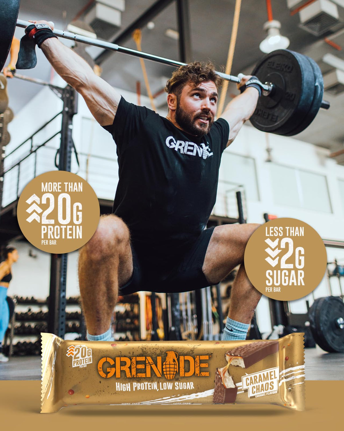 Grenade Protein Bars - Caramel Chaos - 12 x 60g High Protein Snack Bar - Damaged Box - BBE 03/2027
