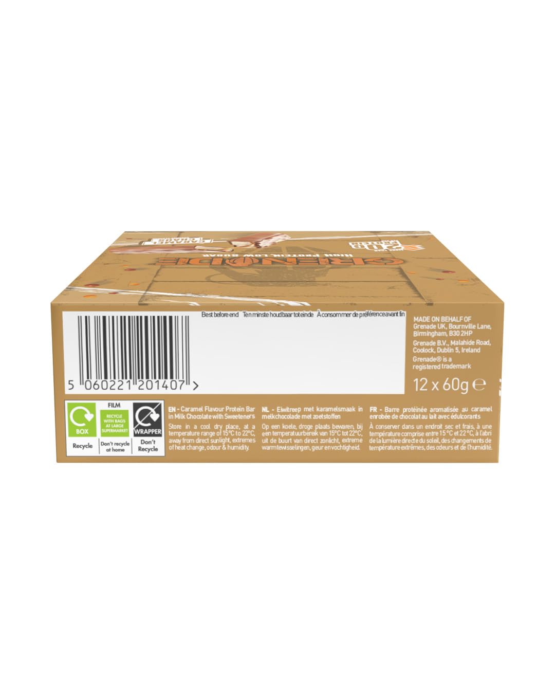 Grenade Protein Bars - Caramel Chaos - 12 x 60g High Protein Snack Bar - Damaged Box - BBE 03/2027