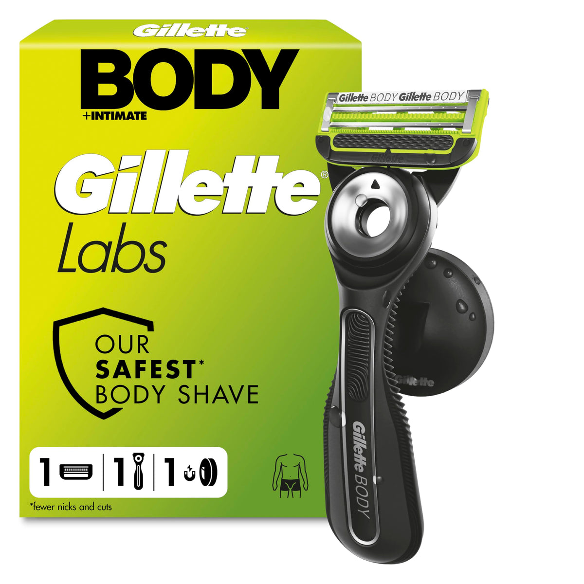 GilletteLabs Body + Intimate Razor for Men - 1 Handle, 3 Cartridges - Shaving Grooming Kit - Damaged Box