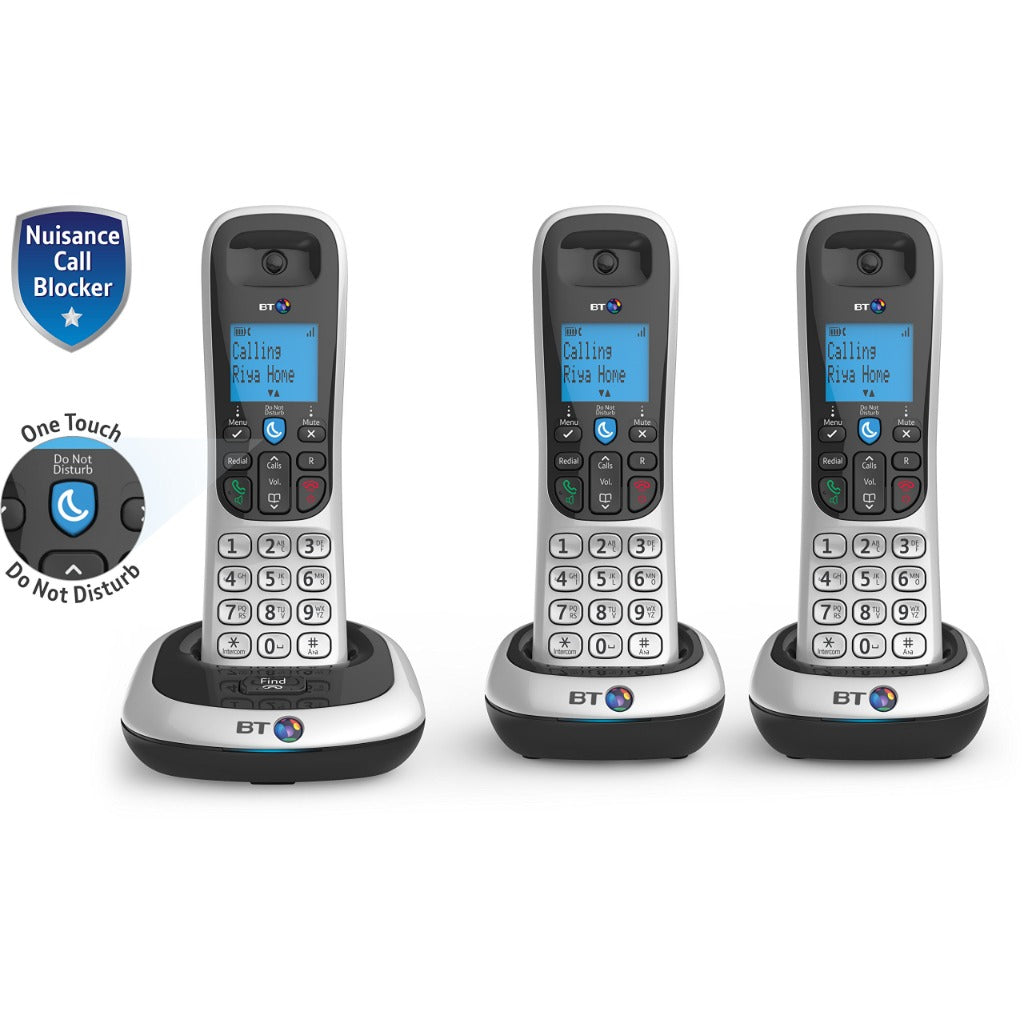 BT 2200 Nuisance Call Blocker Cordless Home Phone - Trio Handset Pack - Digital DECT Telephone System - New