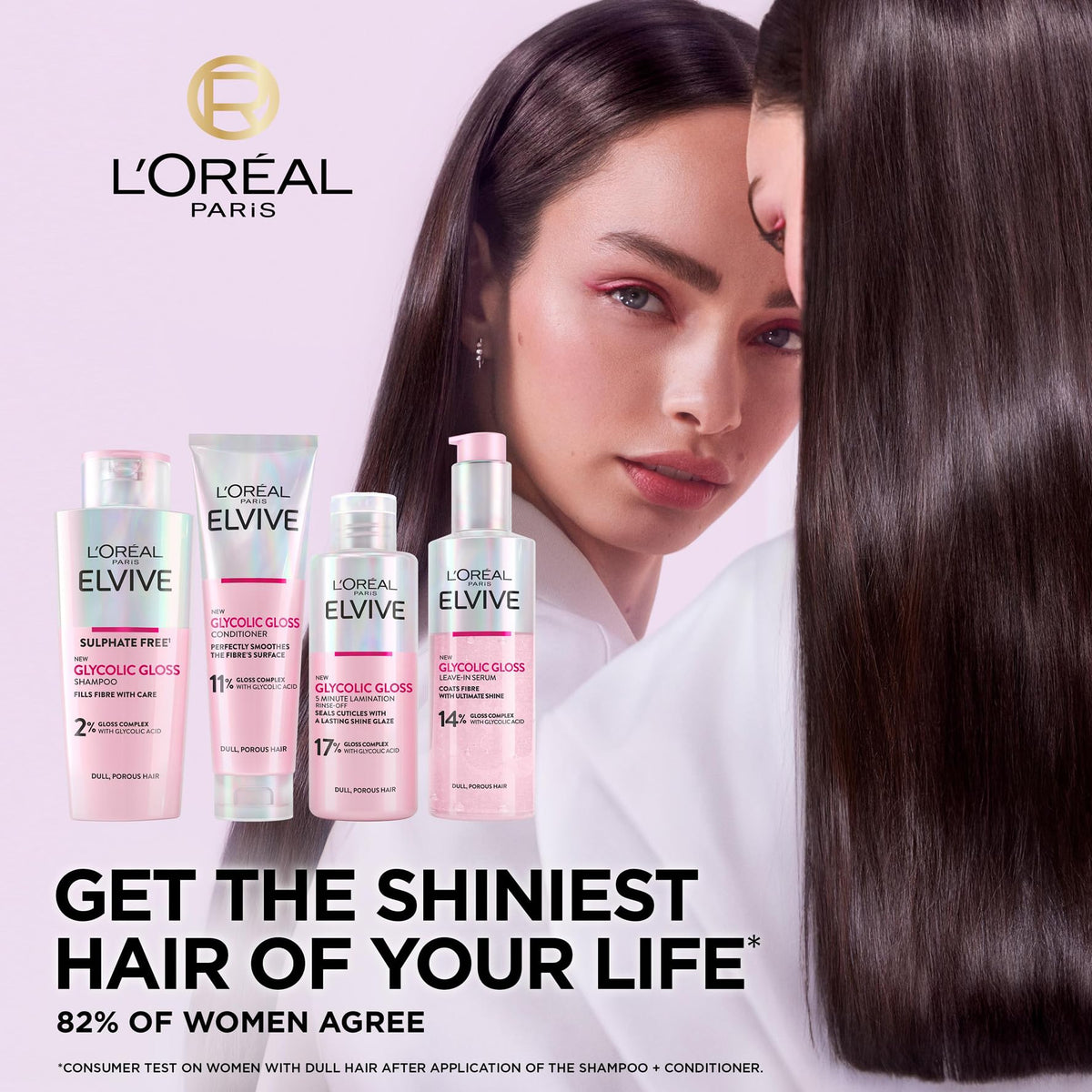 L'Oréal Paris Elvive Glycolic Gloss Shampoo Conditioner Treatment Set - 3 Piece Hair Care Kit - Damaged Box