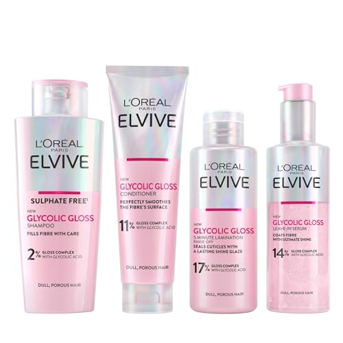 L'Oréal Paris Elvive Glycolic Gloss Shampoo Conditioner Treatment Set - 3 Piece Hair Care Kit - Damaged Box