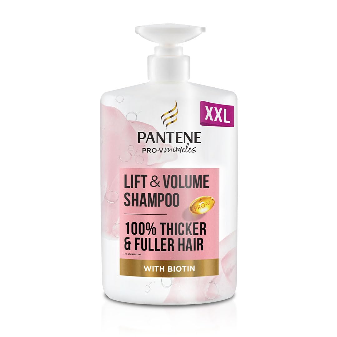 Pantene Lift'N'Volume Thickening Shampoo with Biotin - Silicone Free, 1 Litre - Fine Hair Care Volume Boost - New