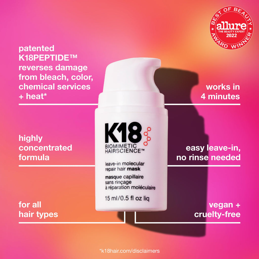K18 Leave-In Molecular Repair Hair Mask - 15ml Hair Treatment - Damaged Hair - Peptide Prep - New