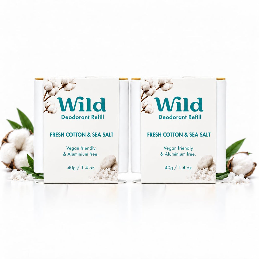 Wild Refillable Natural Deodorant Fresh Cotton & Sea Salt 2 Pack Refills Eco Friendly Vegan Aluminium Free - Damaged Box