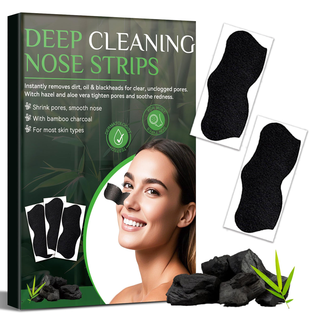 HuakChai Blackhead Remover Strips - 24 PCS Charcoal Nose Pore Strips - Deep Cleansing Face Skincare for Men & Women - New
