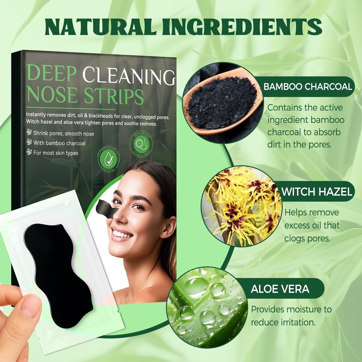 HuakChai Blackhead Remover Strips - 24 PCS Charcoal Nose Pore Strips - Deep Cleansing Face Skincare for Men & Women - New