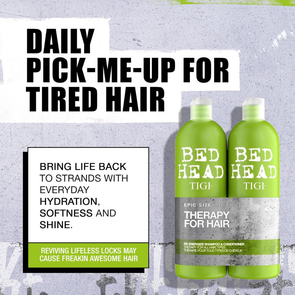 Bed Head TIGI Re-Energize Shampoo & Conditioner Set - 2x 750ml Duo Pack - Hair Care Treatment - New