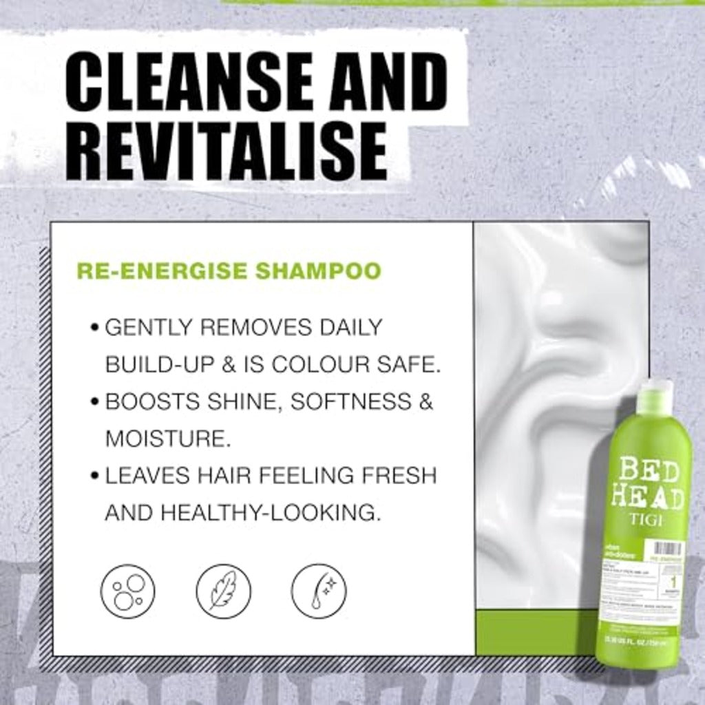 Bed Head TIGI Re-Energize Shampoo & Conditioner Set - 2x 750ml Duo Pack - Hair Care Treatment - New