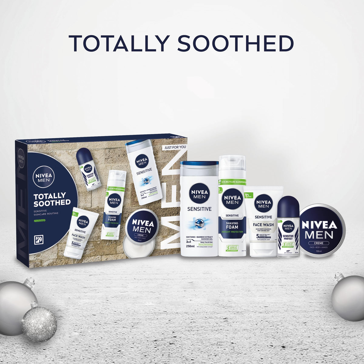NIVEA MEN Totally Soothed Gift Set - 5 Piece Skincare Set with Shaving Foam, Shower Gel, Anti-Perspirant, Face Wash & Creme - Damaged Box