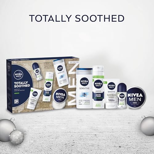 NIVEA MEN Totally Soothed Gift Set - 5 Piece Skincare Set with Shaving Foam, Shower Gel, Anti-Perspirant, Face Wash & Creme - Damaged Box