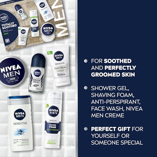 NIVEA MEN Totally Soothed Gift Set - 5 Piece Skincare Set with Shaving Foam, Shower Gel, Anti-Perspirant, Face Wash & Creme - Damaged Box