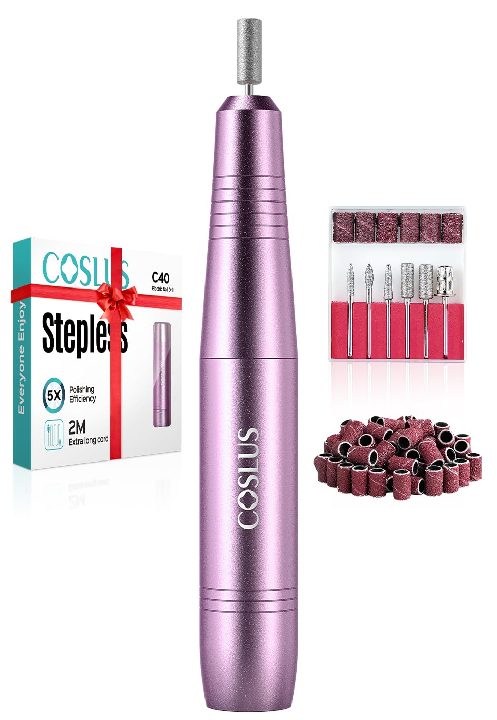 COSLUS C40 Electric Nail Drill Professional - Precise Dial Speed Control - Manicure Pedicure Tool - Nail File Machine - Damaged Box