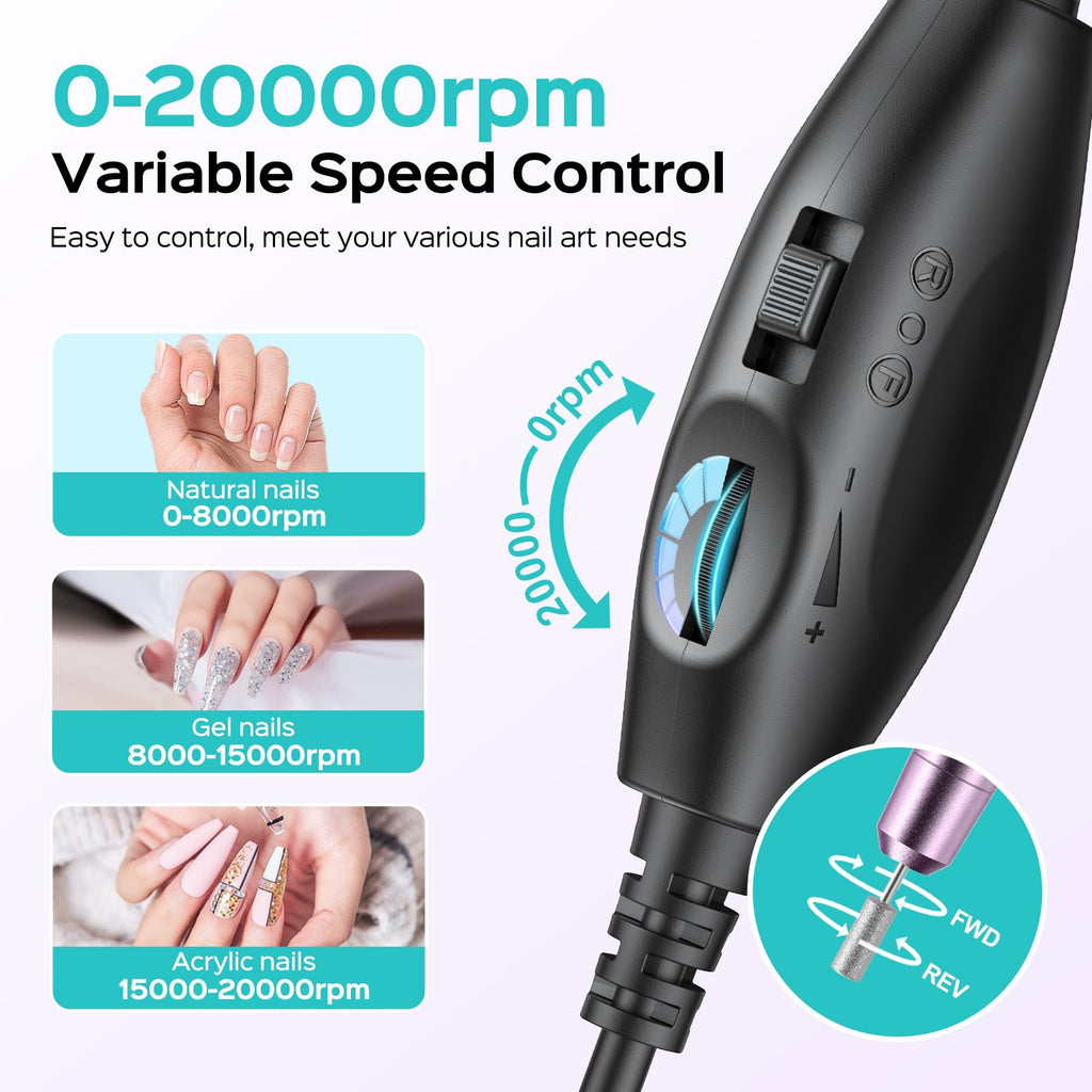 COSLUS C40 Electric Nail Drill Professional - Precise Dial Speed Control - Manicure Pedicure Tool - Nail File Machine - Damaged Box