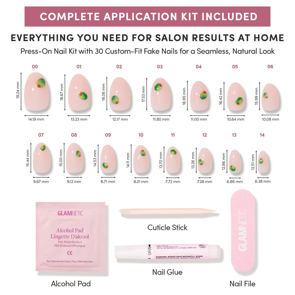 Glamnetic Press On Nails - Tipsy Olive Short Oval Glossy Fake Nails - 30 Pc Full Kit - Damaged Box