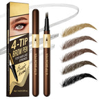 Microblading Eyebrow Pen - 4 Fork Tip Eye Brow Pencil - Waterproof Long-Lasting - Hair-Like Brows - 04 Black Brown - Damaged Box