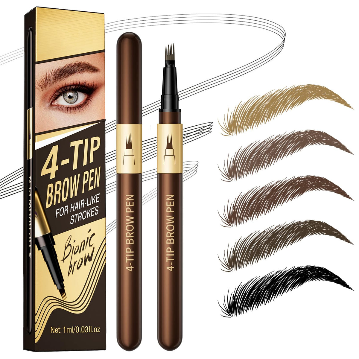 Microblading Eyebrow Pen - 4 Fork Tip Eye Brow Pencil - Waterproof Long-Lasting - Hair-Like Brows - 04 Black Brown - Damaged Box