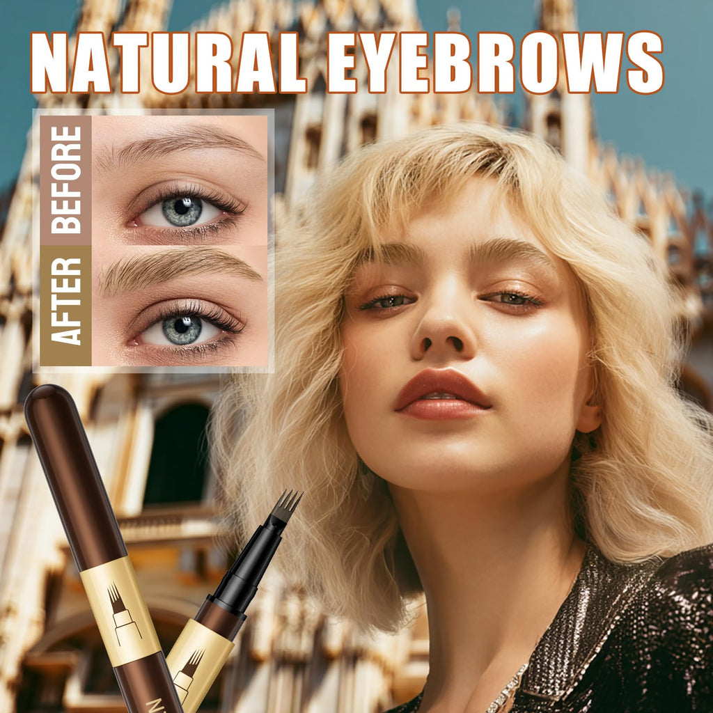 Microblading Eyebrow Pen - 4 Fork Tip Eye Brow Pencil - Waterproof Long-Lasting - Hair-Like Brows - 04 Black Brown - Damaged Box