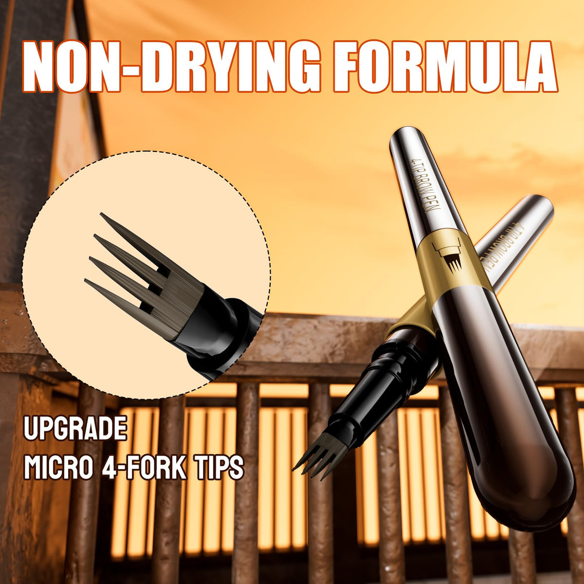 Microblading Eyebrow Pen - 4 Fork Tip Eye Brow Pencil - Waterproof Long-Lasting - Hair-Like Brows - 04 Black Brown - Damaged Box