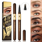Microblading Eyebrow Pen - 4 Fork Tip Eye Brow Pencil - Waterproof Long-Lasting - Hair-Like Brows - 04 Black Brown - Damaged Box