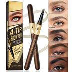 Microblading Eyebrow Pen - 4 Fork Tip Eye Brow Pencil - Waterproof Long-Lasting - Hair-Like Brows - 04 Black Brown - Damaged Box