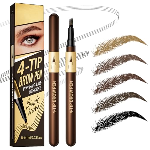 Microblading Eyebrow Pen - 4 Fork Tip Eye Brow Pencil - Waterproof Long-Lasting - Hair-Like Brows - 04 Black Brown - Damaged Box