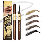 Microblading Eyebrow Pen - 4 Fork Tip Eye Brow Pencil - Waterproof Long-Lasting - Hair-Like Brows - 04 Black Brown - Damaged Box