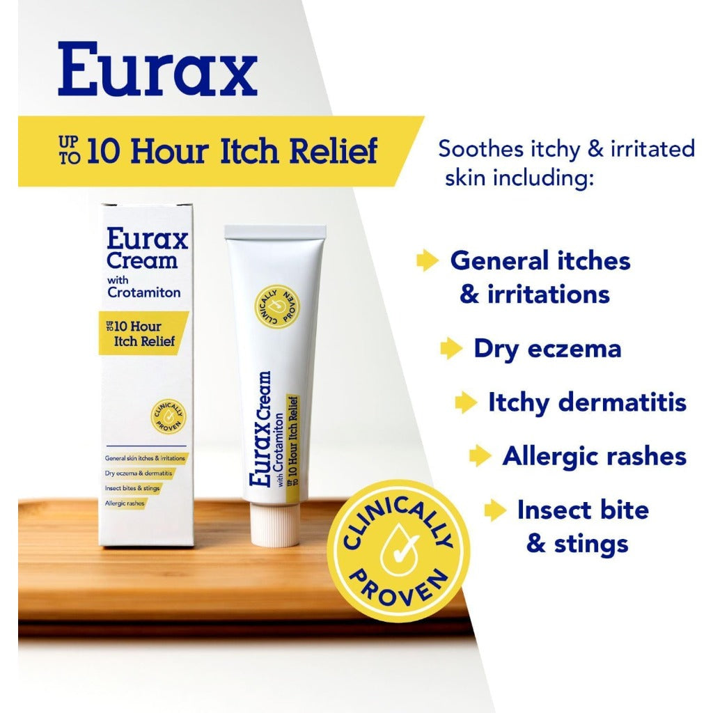 Eurax Itch Relief Cream - Crotamiton for Itchy Irritated Skin - 100g Tube - Damaged Box - BBE 03/2028