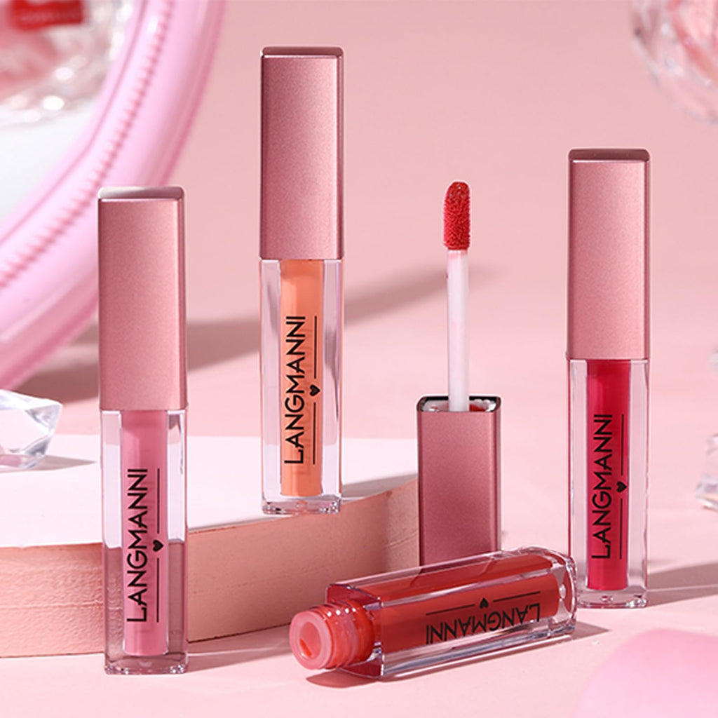 LANGMANNI 12Pcs Lip Gloss Collection Set - Glossy Lip Makeup Kit - Assorted Shades - Damaged Box