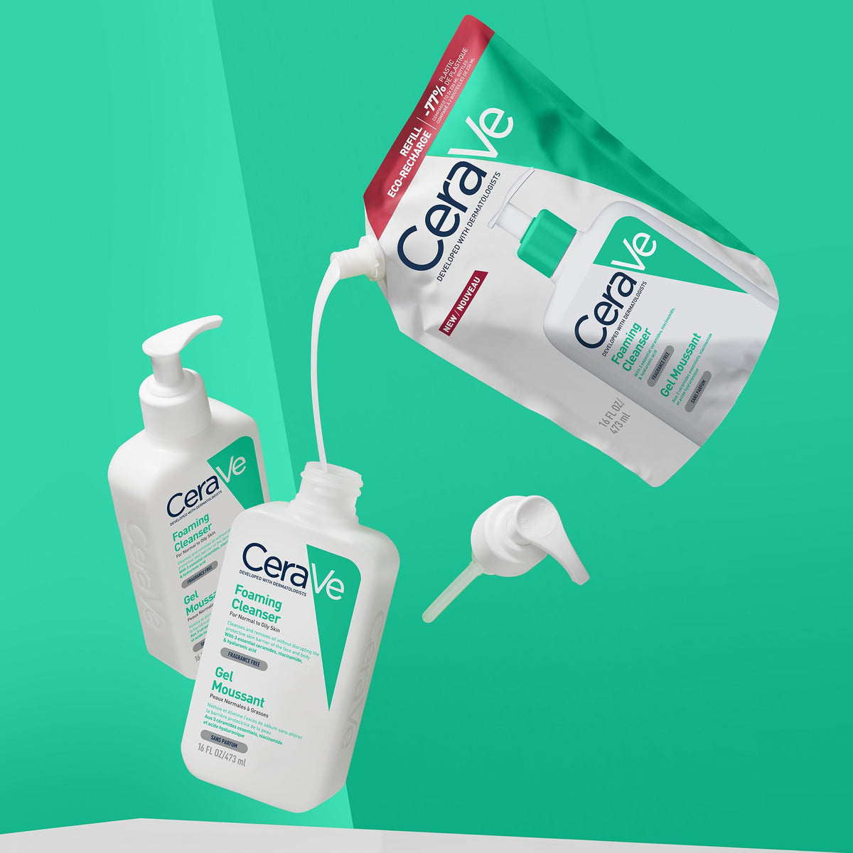 CeraVe Foaming Cleanser Refill - Face Wash for Normal to Oily Skin - 473ml - Daily Facial Cleanser - New