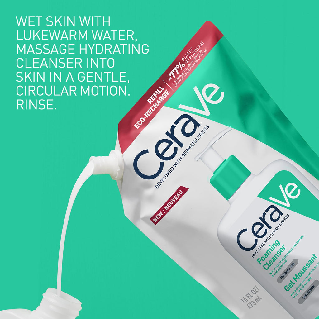 CeraVe Foaming Cleanser Refill - Face Wash for Normal to Oily Skin - 473ml - Daily Facial Cleanser - New