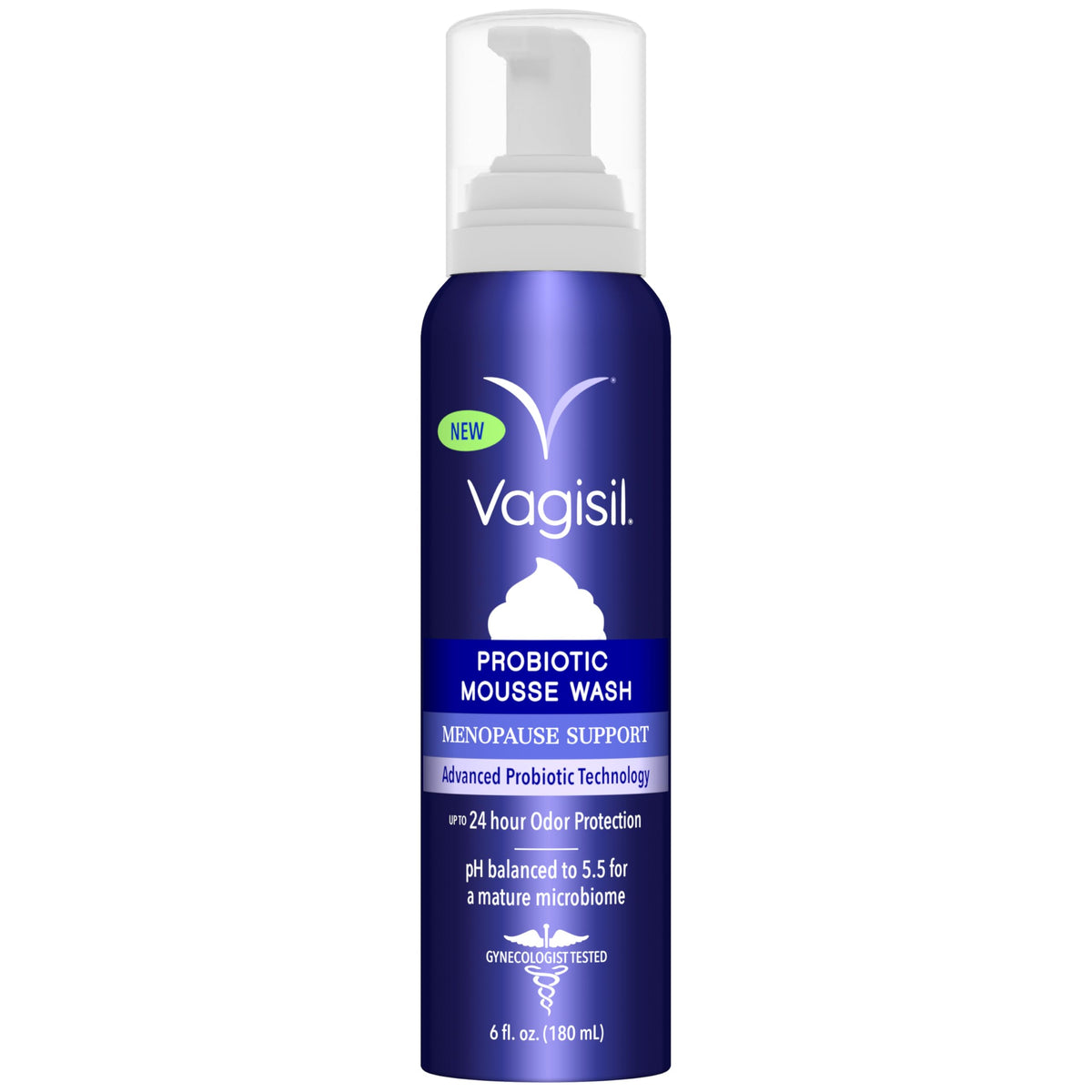 Vagisil Menopause Probiotic Mousse Wash - 24 Hour Odour Protection - 180ml Intimate Hygiene - Damaged Box