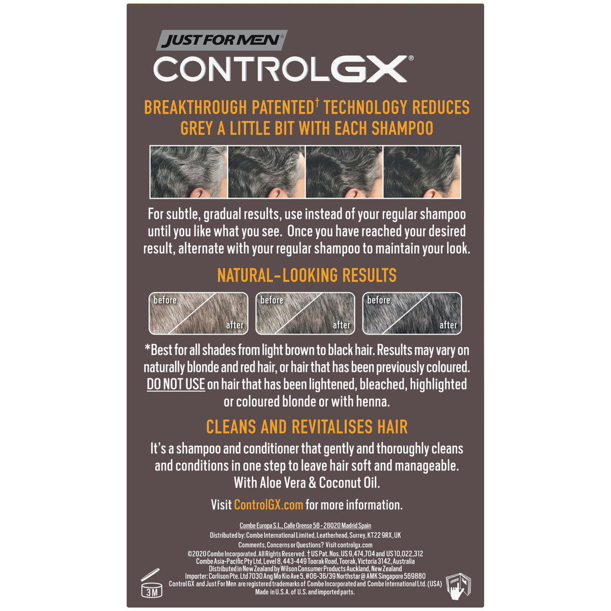 Just For Men Control GX Grey Reducing 2-in-1 Shampoo & Conditioner - 118ml Hair Colour Treatment - Damaged Box